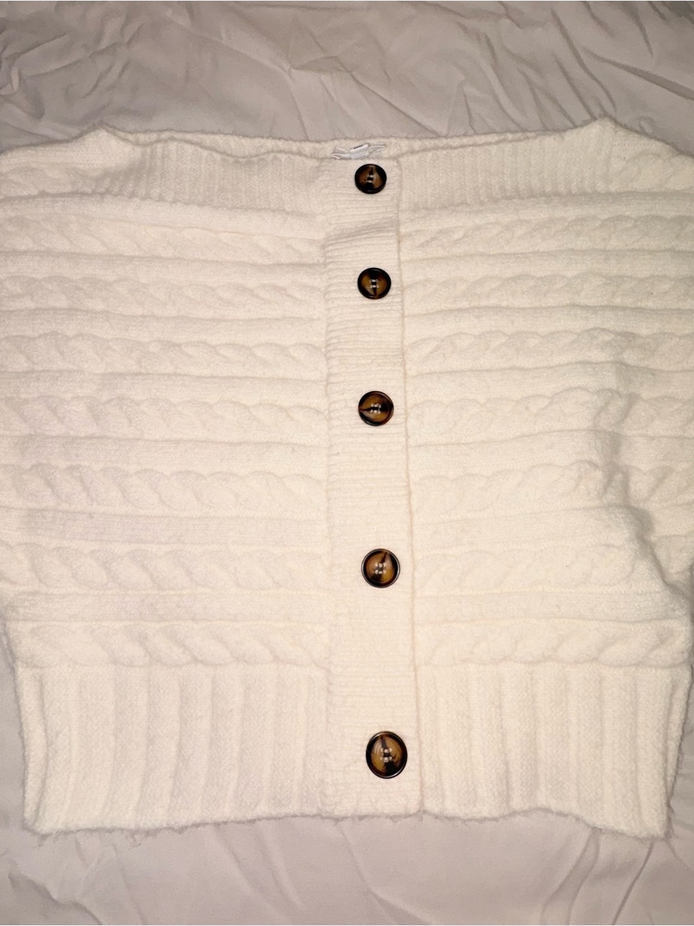 Le Lis Cream Off-the-Shoulder Cropped Cable Knit Sweater - Picture 8 of 8